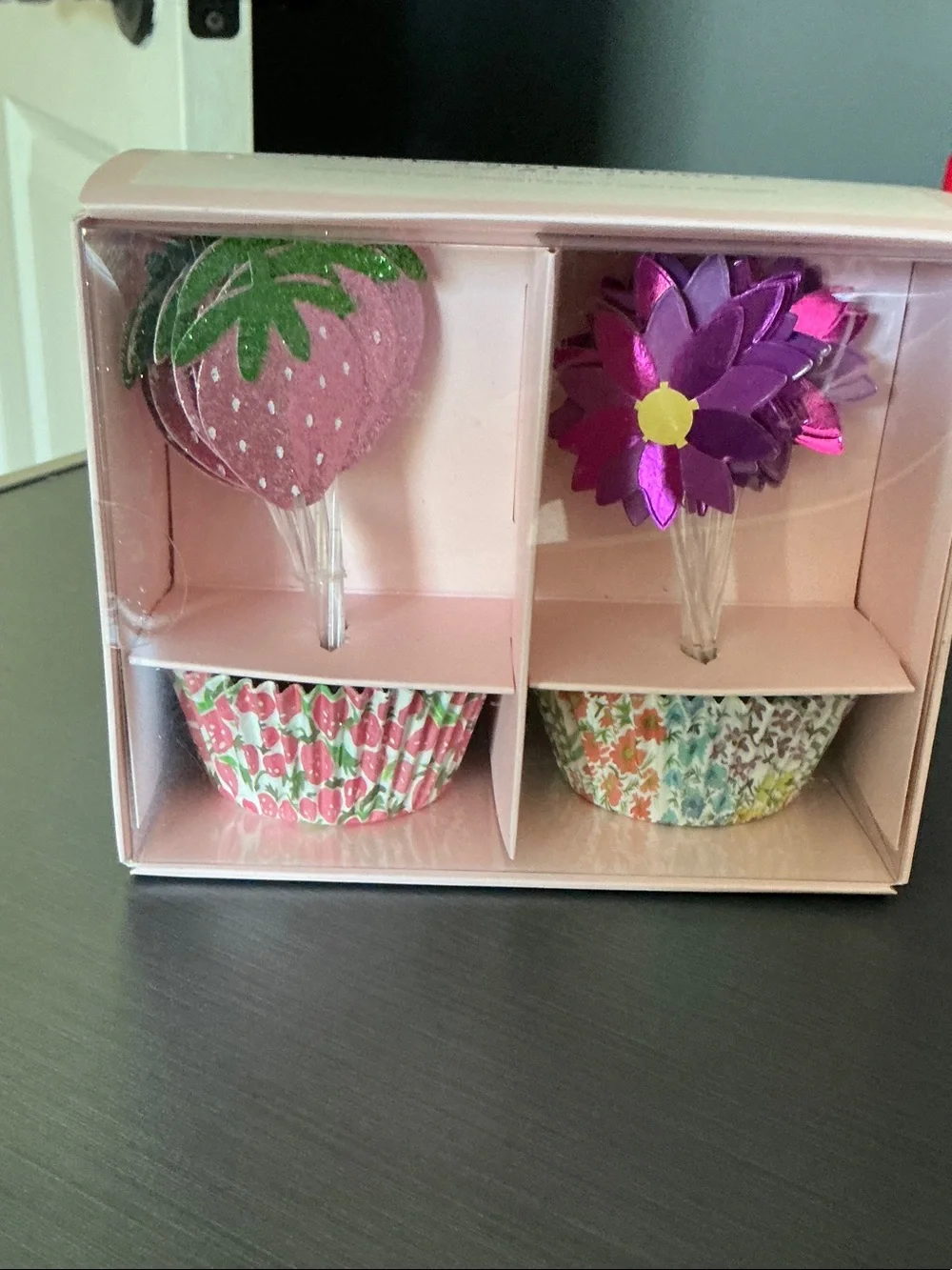cupcakes & cashmere Strawberry & Floral Cupcake Topper Set - Pink, Purple, Green